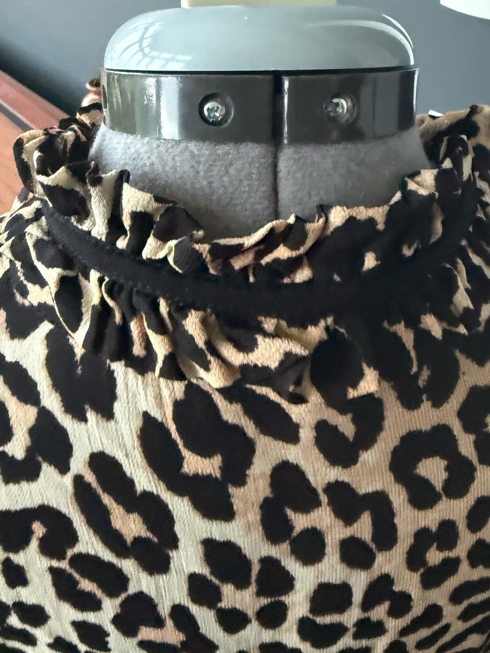 Ganni Leopard Print Ruffle-Neck Long-Sleeve Dress - Leopard Print - Picture 5 of 7